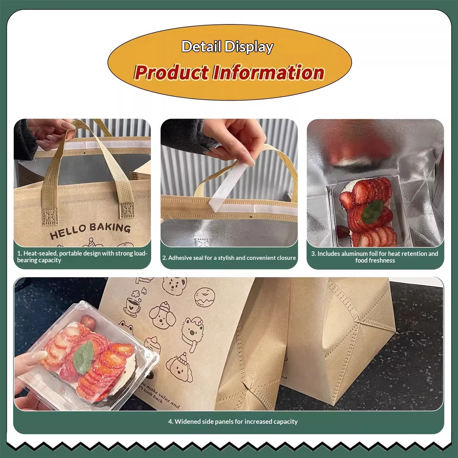 Disposable Aluminum Foil Insulated Takeaway Bag with Handles, Custom Logo Available